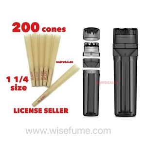 RAW 1 1/4 size classic cone (200PK) + cone filler grinder storage 3in1